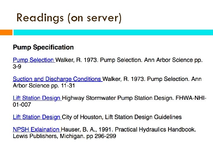 Readings (on server) 