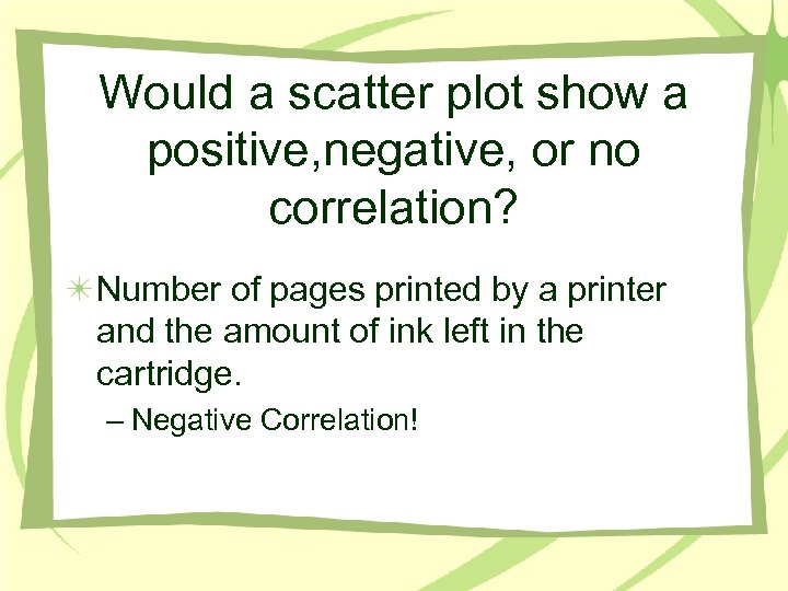 Would a scatter plot show a positive, negative, or no correlation? Number of pages