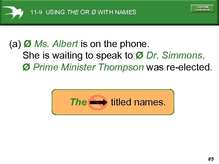11 -9 USING THE OR Ø WITH NAMES (a) Ø Ms. Albert is on