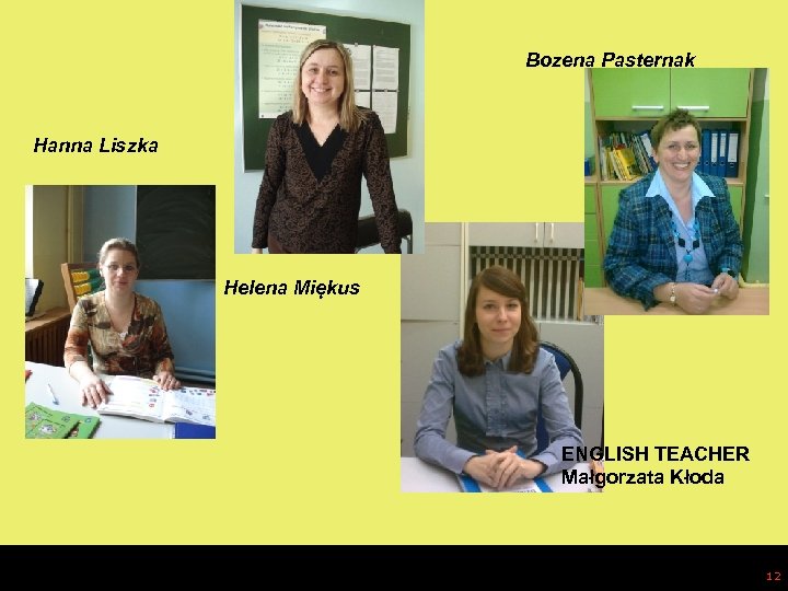 Bozena Pasternak Hanna Liszka Helena Miękus ENGLISH TEACHER Małgorzata Kłoda 12 