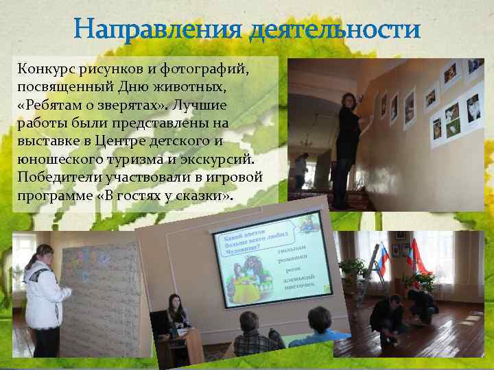 Направления деятельности Конкурс рисунков и фотографий, посвященный Дню животных, «Ребятам о зверятах» . Лучшие