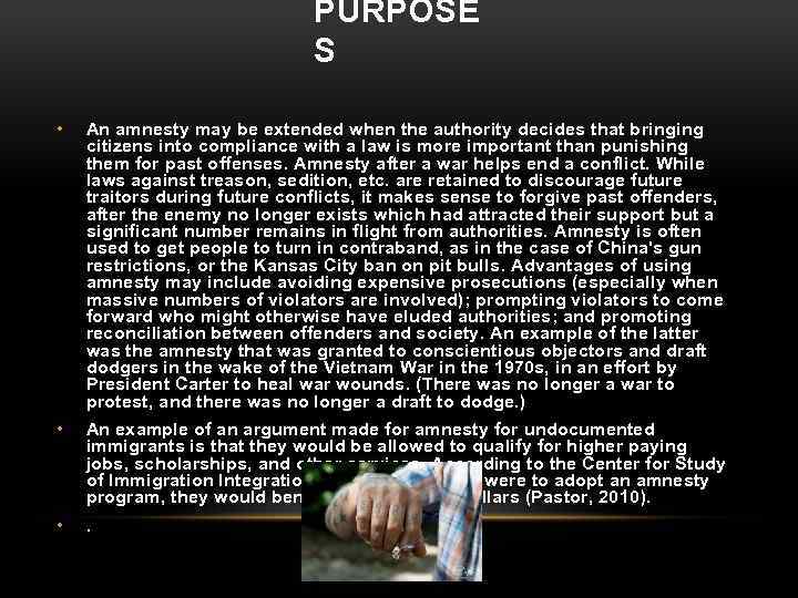 PURPOSE S • An amnesty may be extended when the authority decides that bringing