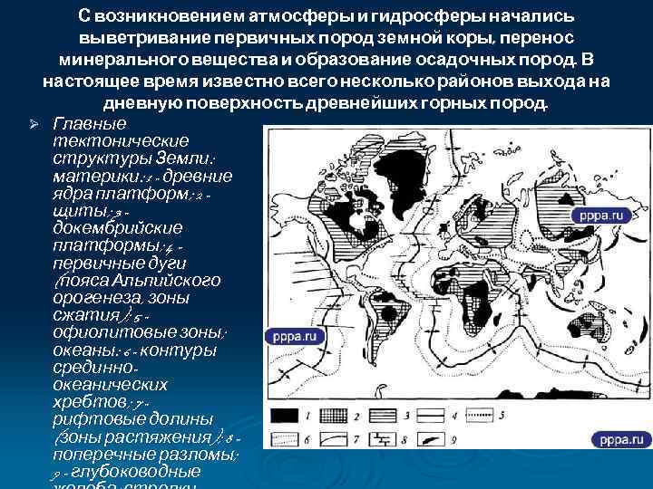 С возникновением атмосферы и гидросферы начались выветривание первичных пород земной коры, перенос минерального вещества