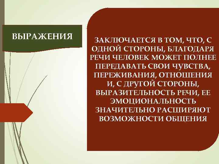 ВЫРАЖЕНИЯ ЗАКЛЮЧАЕТСЯ В ТОМ, ЧТО, С ОДНОЙ СТОРОНЫ, БЛАГОДАРЯ РЕЧИ ЧЕЛОВЕК МОЖЕТ ПОЛНЕЕ ПЕРЕДАВАТЬ