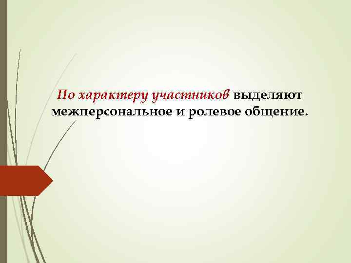 По характеру участников выделяют межперсональное и ролевое общение. 