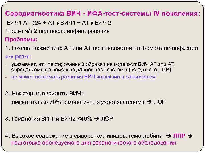 Серодиагностика ВИЧ - ИФА-тест-системы IV поколения: ВИЧ 1 АГ p 24 + АТ к