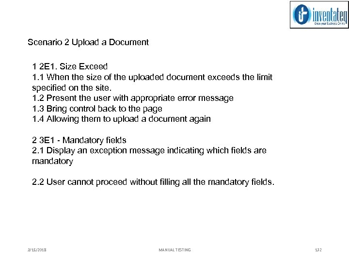 Scenario 2 Upload a Document 1 2 E 1. Size Exceed 1. 1 When
