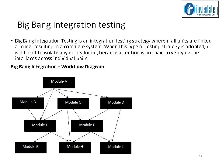 Big Bang Integration testing • Big Bang Integration Testing is an integration testing strategy