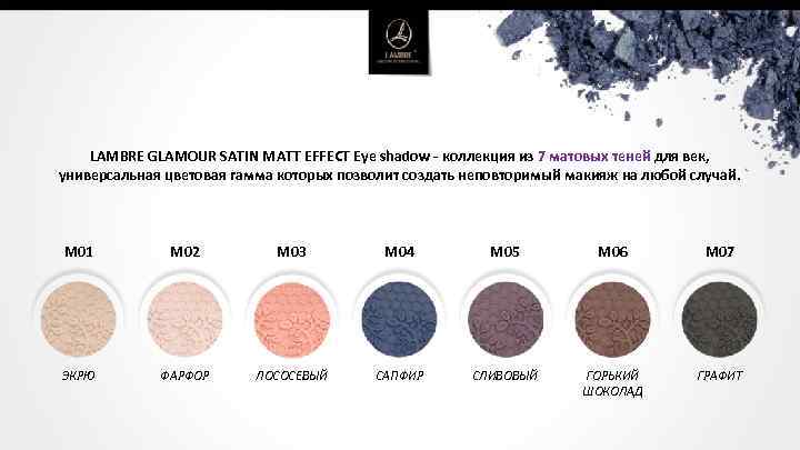 LAMBRE GLAMOUR SATIN MATT EFFECT Eye shadow - коллекция из 7 матовых теней для