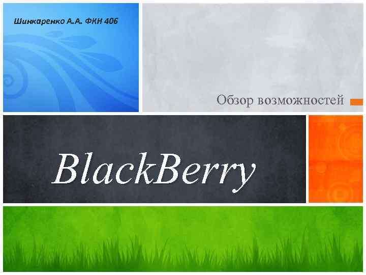 Шинкаренко А. А. ФКН 406 Обзор возможностей Black. Berry 