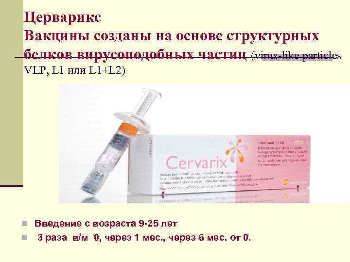 Церварикс Вакцины созданы на основе структурных белков вирусоподобных частиц (virus-like particles VLP, L 1