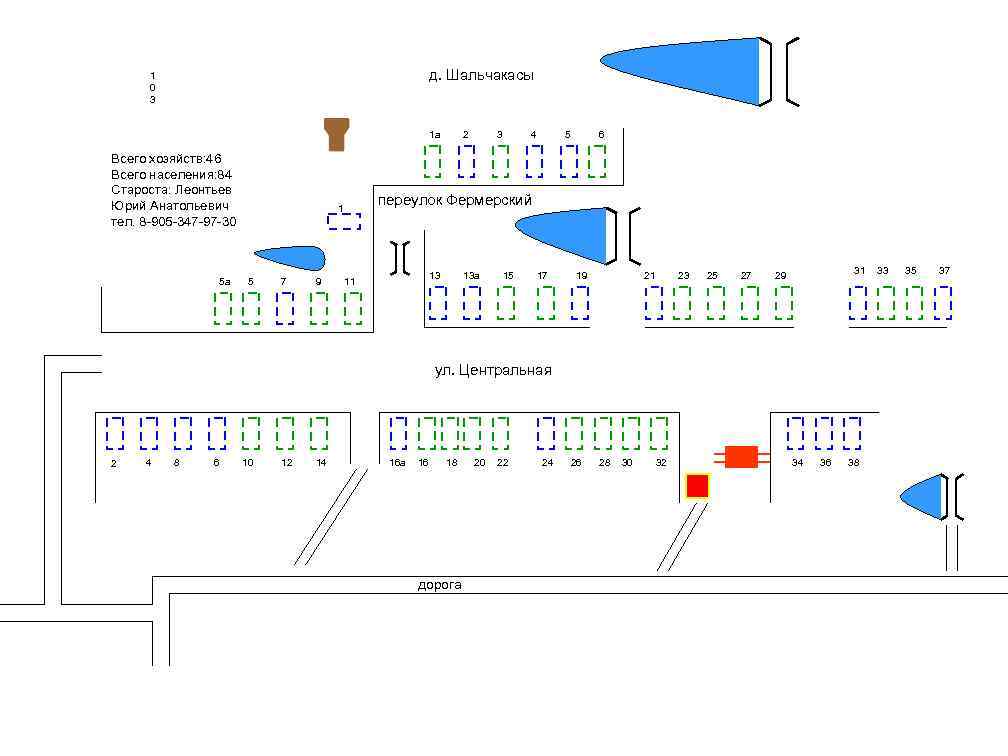 д. Шальчакасы 1 0 3 1 а Всего хозяйств: 46 Всего населения: 84 Староста: