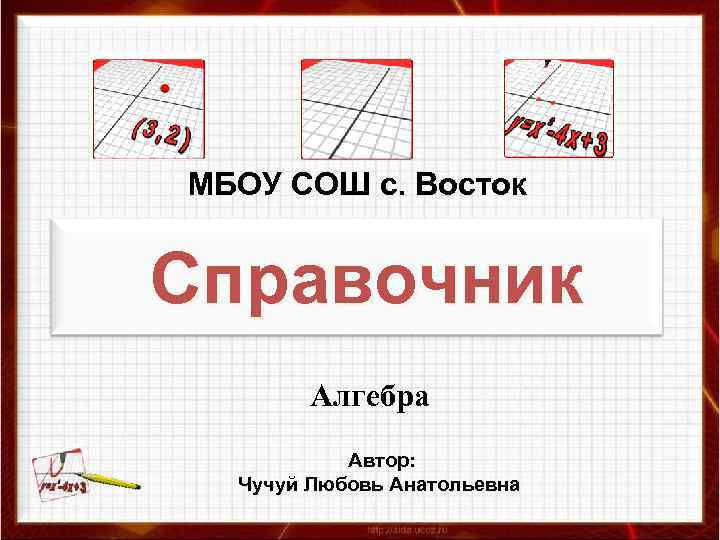 МБОУ СОШ с. Восток Справочник Алгебра Автор: Чучуй Любовь Анатольевна 