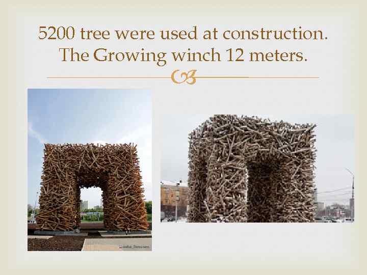 5200 tree were used at construction. The Growing winch 12 meters. 