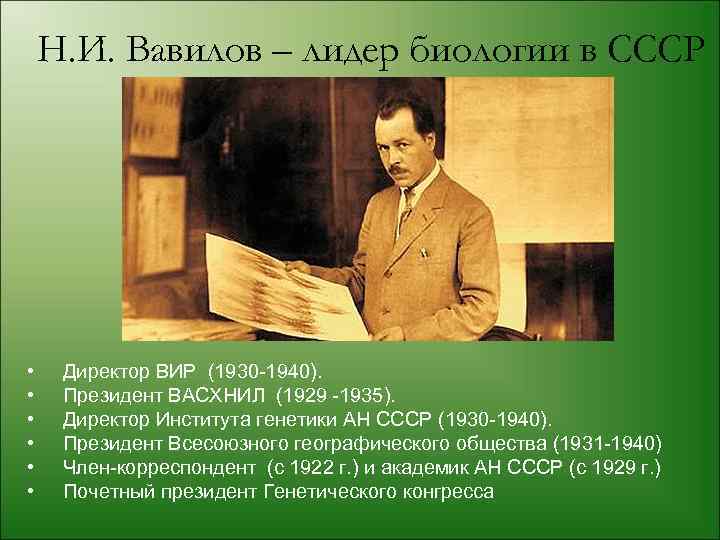 Н. И. Вавилов – лидер биологии в СССР • • • Директор ВИР (1930