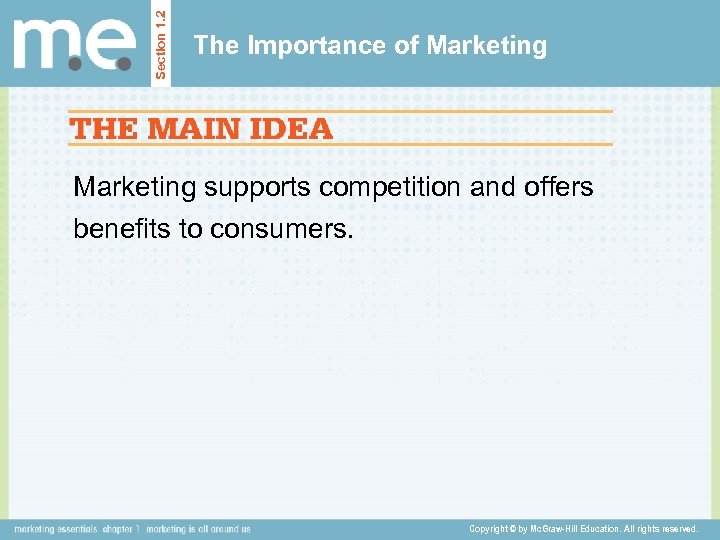 Section 1. 2 The Importance of Marketing supports competition and offers benefits to consumers.