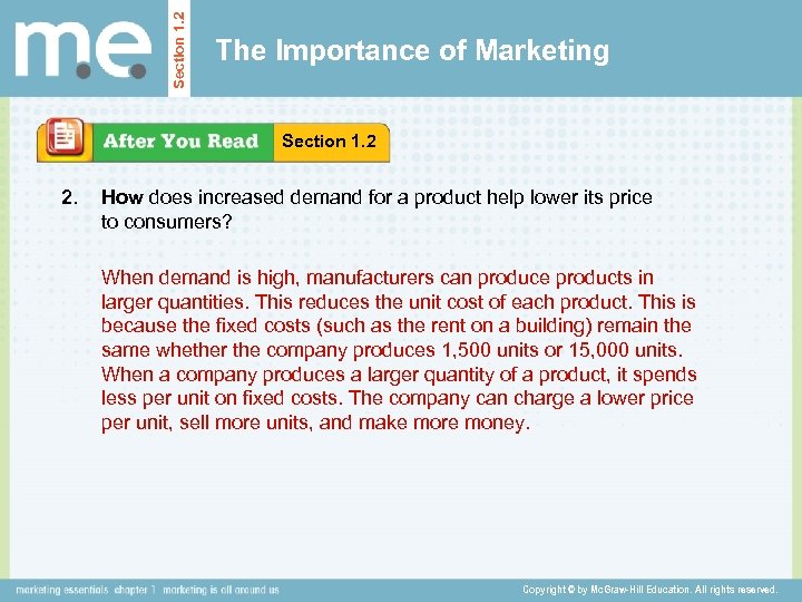 Section 1. 2 The Importance of Marketing Section 1. 2 2. How does increased