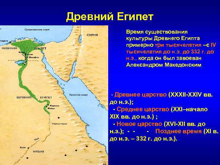 Древний Египет Время существования культуры Древнего Египта примерно три тысячелетия –с IV тысячелетия до