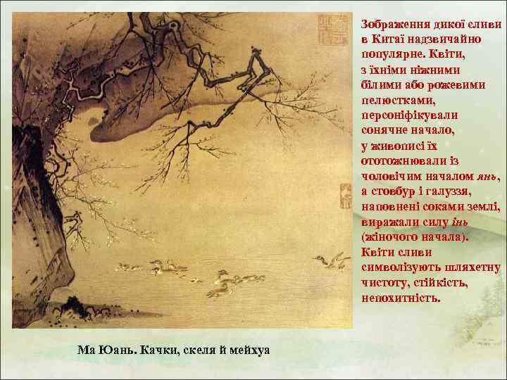 Зображення дикої сливи в Китаї надзвичайно популярне. Квіти, з їхніми ніжними білими або рожевими