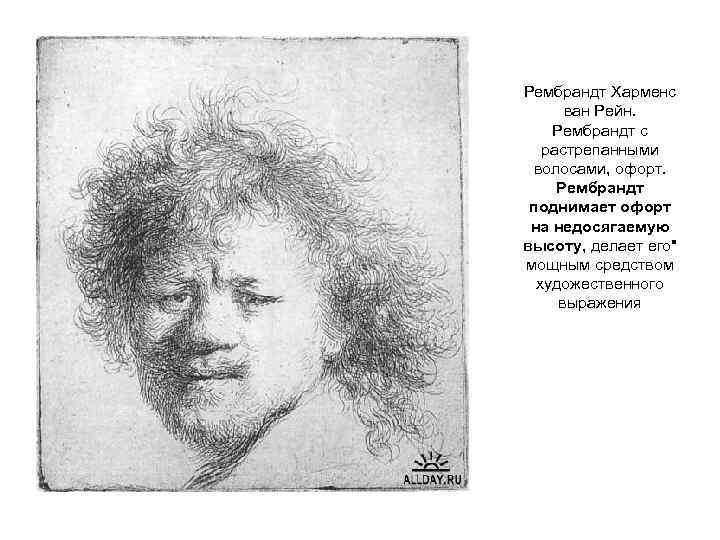 Рембрандт Харменс ван Рейн. Рембрандт с растрепанными волосами, офорт. Рембрандт поднимает офорт на недосягаемую