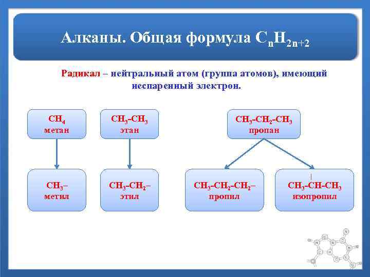 Алканы. Общая формула Сn. H 2 n+2 Радикал – нейтральный атом (группа атомов), имеющий