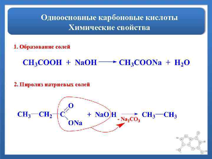 Какая кислота получается. Образование солей карбоновых кислот. Пиролиз карбоновых кислот. Пиролиз натриевых солей. Образование соли карбоновой кислоты.