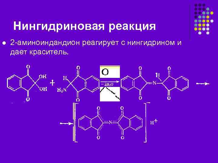 Нингидриновая реакция l 2 -аминоиндандион реагирует с нингидрином и дает краситель. 