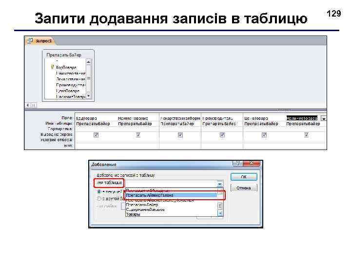 Запити додавання записів в таблицю 129 