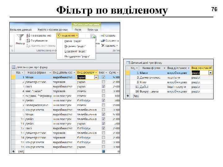 Фільтр по виділеному 76 