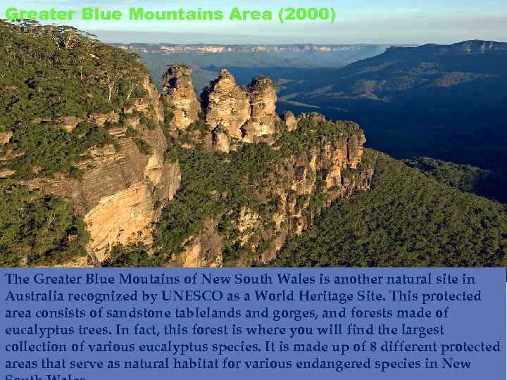 Greater Blue Mountains Area (2000) The Greater Blue Moutains of New South Wales is