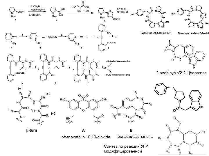 2 -azabicyclo[2. 2. 1]heptanes phenoxathiin 10, 10 -dioxide бензодиазепиноны Синтез по реакции УГИ модифицированной