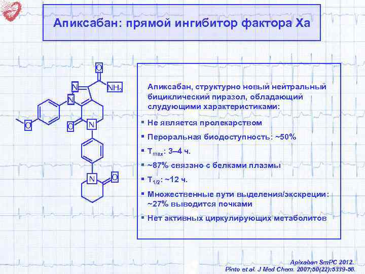 Апиксабан: прямой ингибитор фактора Xa O N NH 2 N O O Апиксабан, структурно