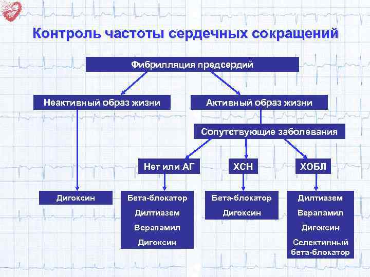 Контроль частоты сердечных сокращений Фибрилляция предсердий Неактивный образ жизни Активный образ жизни Сопутствующие заболевания