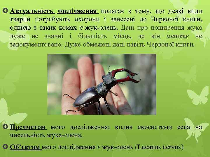  Актуальність дослідження полягає в тому, що деякі види тварин потребують охорони і занесені