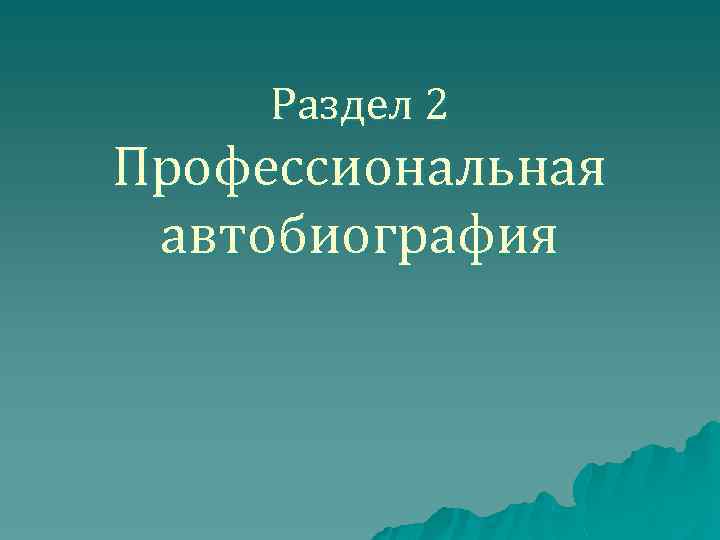 Раздел 2 Профессиональная автобиография 