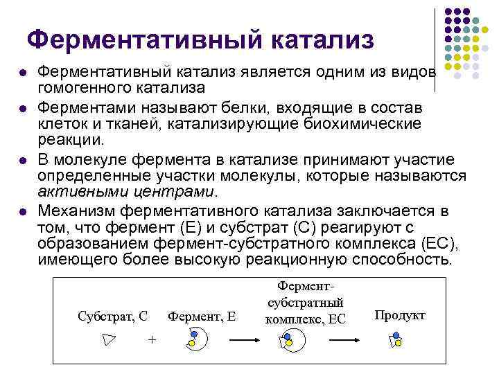Ферментативный катализ l l Ферментативный катализ является одним из видов гомогенного катализа Ферментами называют