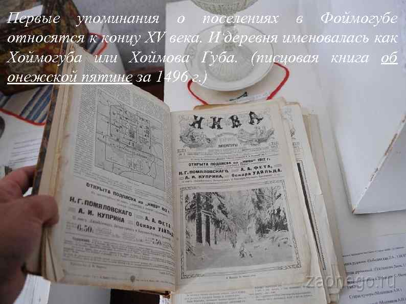 Первые упоминания о поселениях в Фоймогубе относятся к концу XV века. И деревня именовалась