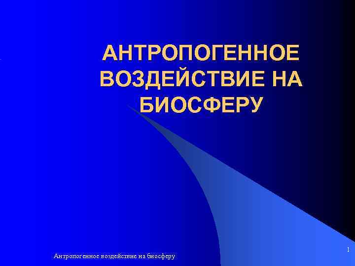 АНТРОПОГЕННОЕ ВОЗДЕЙСТВИЕ НА БИОСФЕРУ Антропогенное воздействие на биосферу 1 