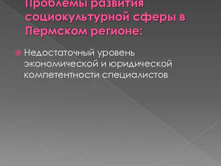 Проблемы развития социокультурной сферы в Пермском регионе: Недостаточный уровень экономической и юридической компетентности специалистов