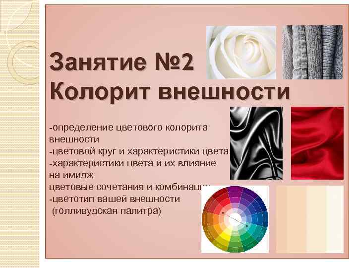 Занятие № 2 Колорит внешности -определение цветового колорита внешности -цветовой круг и характеристики цвета