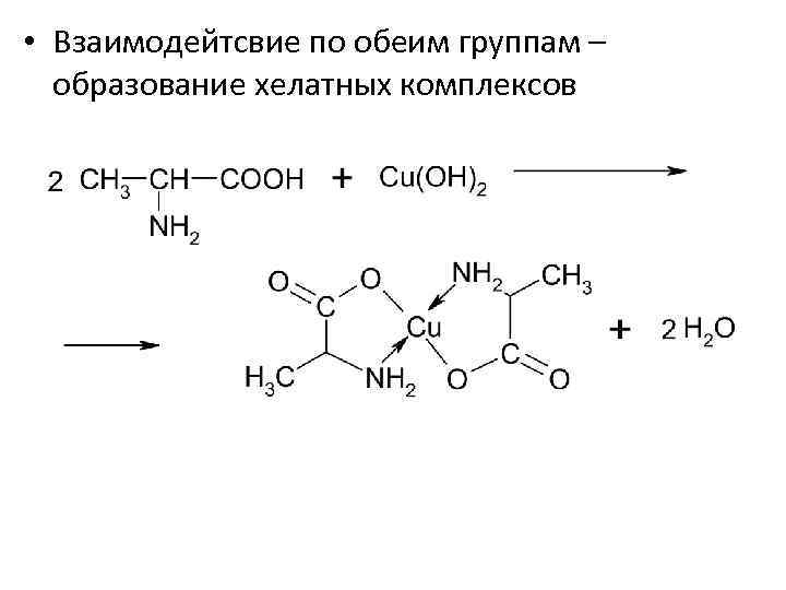  • Взаимодейтсвие по обеим группам – образование хелатных комплексов 