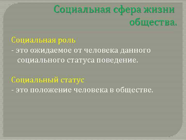 Социальная сфера жизни общества. Социальная роль - это ожидаемое от человека данного социального статуса