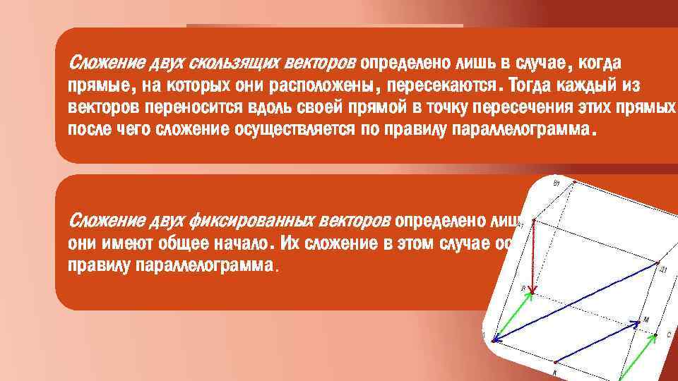 Р Сложение двух скользящих векторов определено лишь в случае, когда прямые, на которых они