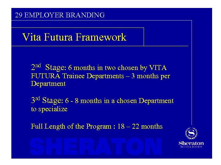 29 EMPLOYER BRANDING Vita Futura Framework 2 nd Stage: 6 months in two chosen