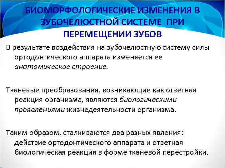 БИОМОРФОЛОГИЧЕСКИЕ ИЗМЕНЕНИЯ В ЗУБОЧЕЛЮСТНОЙ СИСТЕМЕ ПРИ ПЕРЕМЕЩЕНИИ ЗУБОВ В результате воздействия на зубочелюстную систему