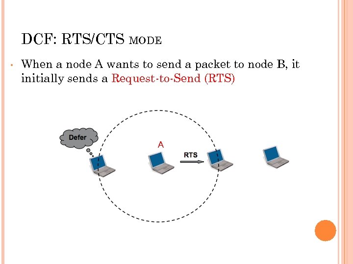 DCF: RTS/CTS MODE • When a node A wants to send a packet to