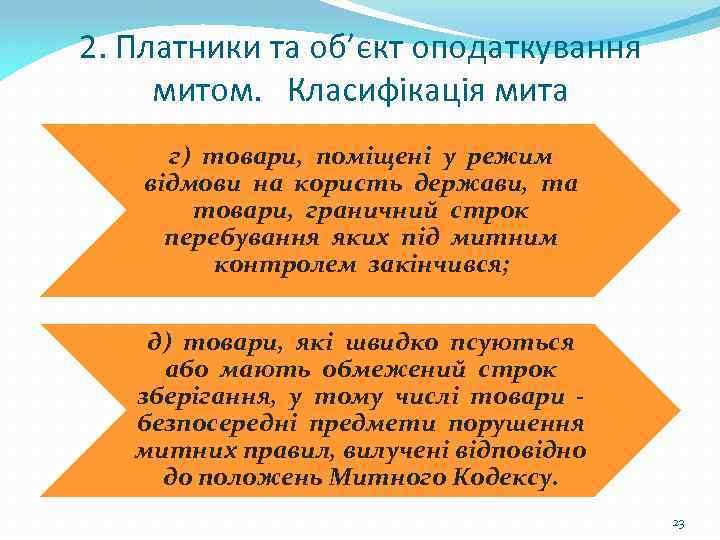 2. Платники та об’єкт оподаткування митом. Класифікація мита г) товари, поміщені у режим відмови