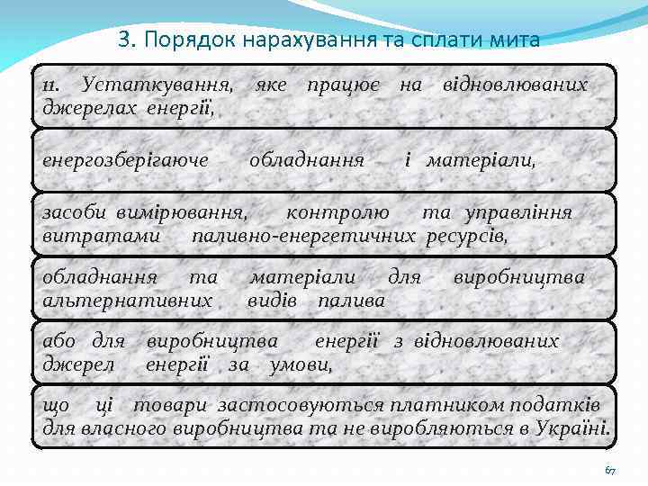 3. Порядок нарахування та сплати мита 11. Устаткування, яке працює на відновлюваних джерелах енергії,