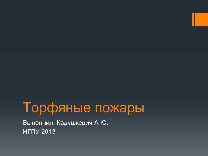 Торфяные пожары Выполнил: Кадушкевич А. Ю. НГПУ 2013 
