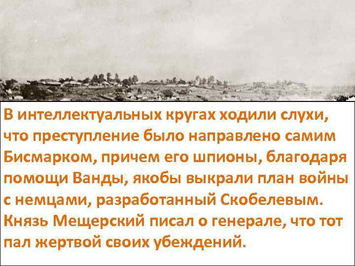 В интеллектуальных кругах ходили слухи, что преступление было направлено самим Бисмарком, причем его шпионы,